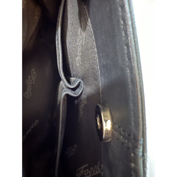 Vintage Fossil Satchel Purse Genuine Leather Black Snap Closure 75082 Handcrafte - Picture 10 of 16